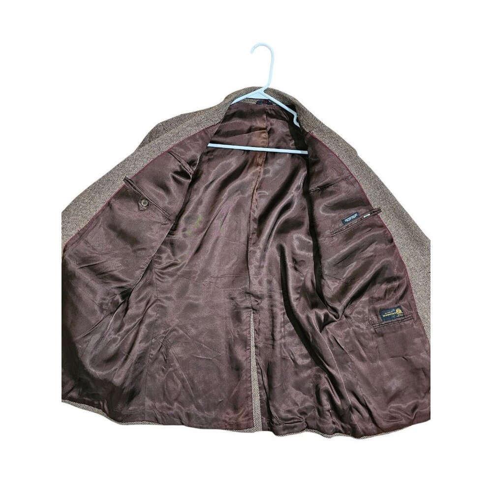 The World's Best Mens 46R Brown Herringbone Tweed Blazer Old Money Tailored Edit - Picture 8 of 9